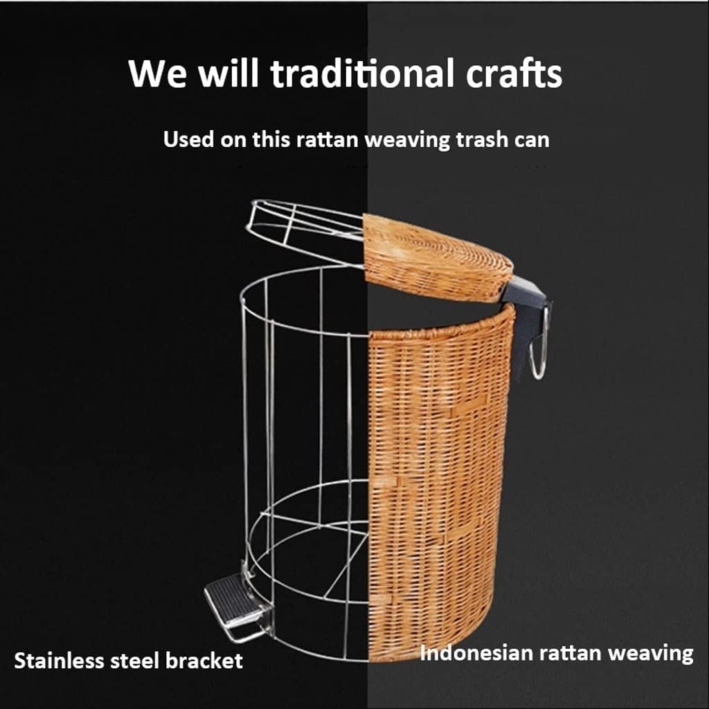 NOLLAM Papelera Bote de Basura Tejido de ratán de imitación con Tapa, Bote de Basura con Pedal Creativo, Papelera para Interior, Sala de Estar y Dormitorio de Hotel Basurero Cocina
