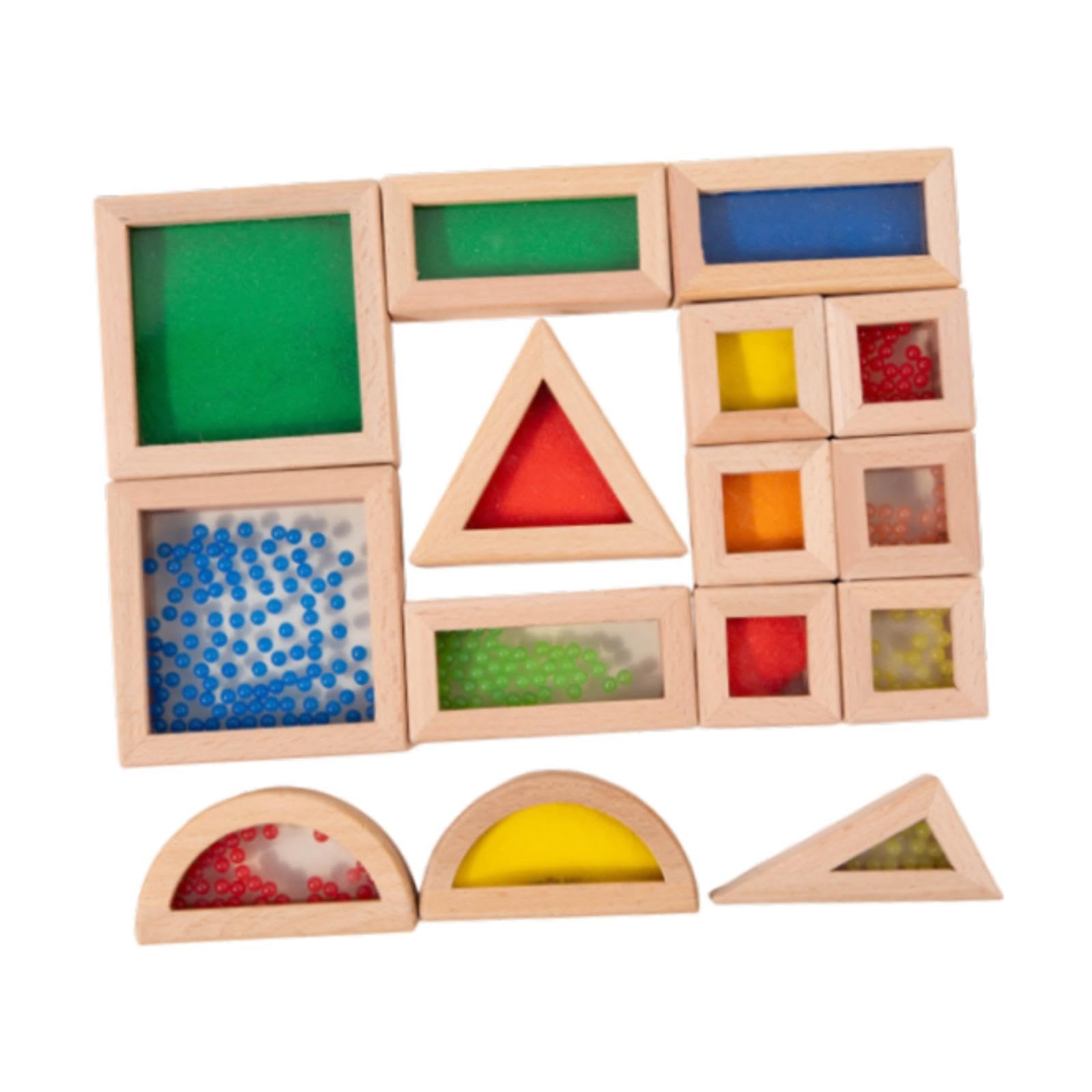 Qianly Blocchi Da Costruzione in Legno, Blocchi Geometrici, Set di Blocchi Impilabili per Lo Sviluppo Della Motricità Fine, Giocattoli Da Costruzione, 15 Pezzi, Taglia unica bambino