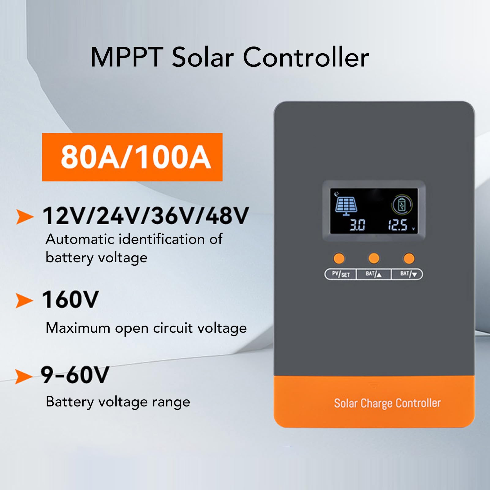 YWBL-WH Regolatore di Carica Solare MPPT 80A Regolatore per Pannelli Fotovoltaici in Lega di Alluminio 12V 24V 36V 48V 160V Ingresso Monitoraggio Al 99% 12 Paralleli per Solare per Yacht per Barche