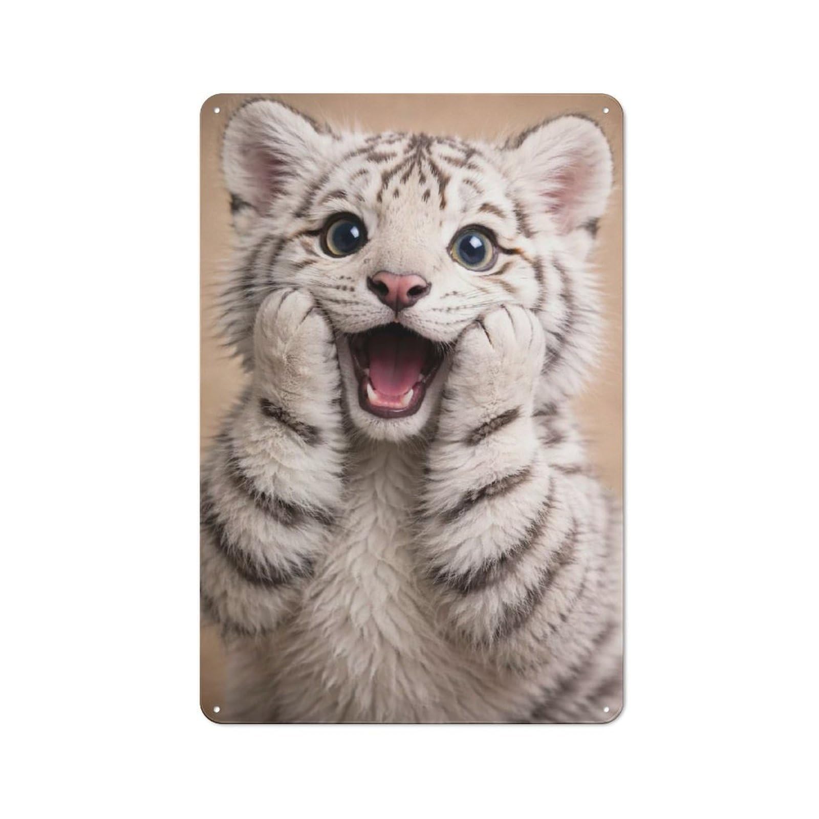 Junmoney Style-17 Vintage Adorable White Tiger Cub Portrait Tin Sign 30X20cm, Home Bar Decor For Diner, Restaurant, Shed Or Kitchen, For Casual British Interiors