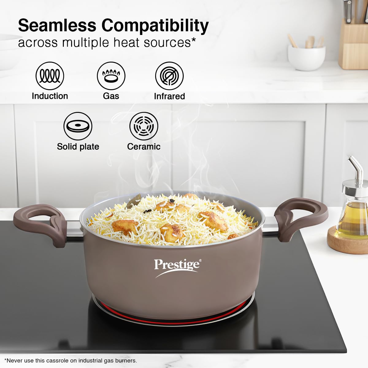 Prestige Ceraglide Duo Casserole 20cm/2.8L with Glass Lid Non-Stick Ceramic Coating|Works On Gas & Induction|High Heating|Cool Touch Handle|Grey 3