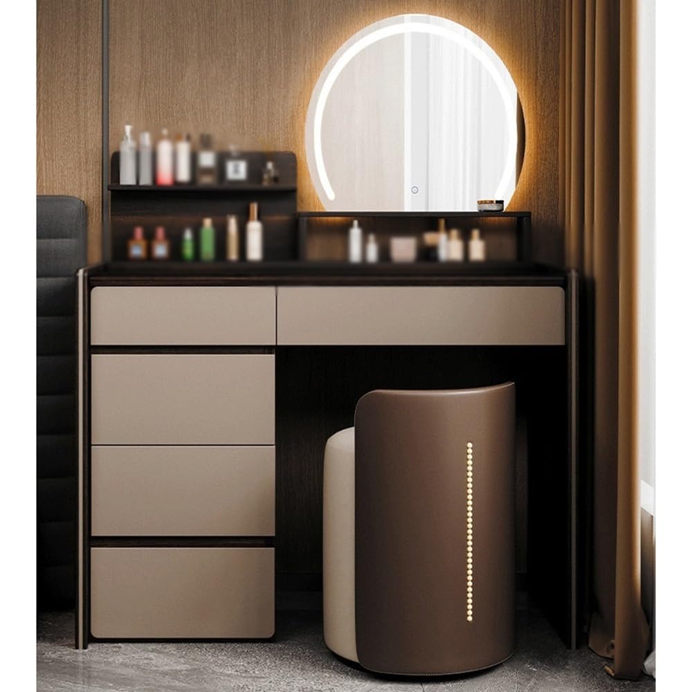 Vanità for il trucco minimalista italiana con sensazione di lusso in una piccola camera da letto grande capacità Toeletta con sgabello
