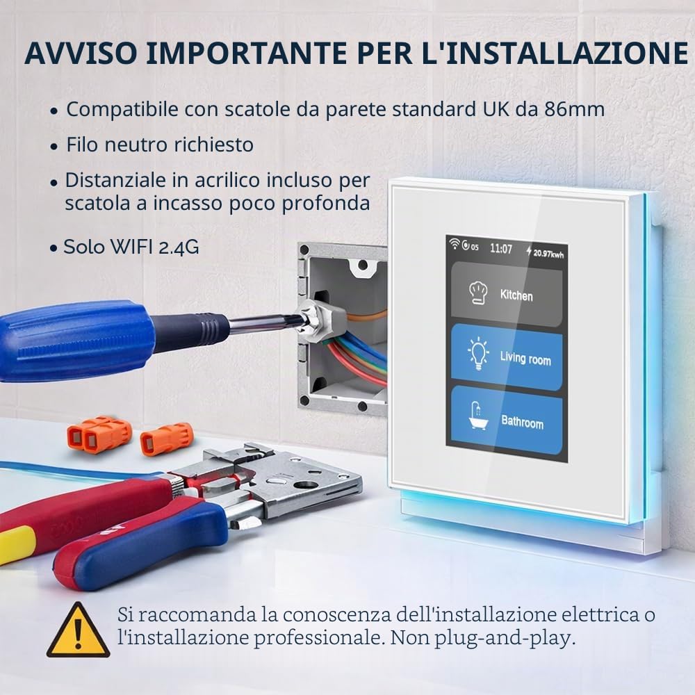 LANBON L8 Multi Mode LCD Smart WLAN Interruttore della luce 4 in 1 (1/2/3 canali e tenda), compatibile con Alexa & Google, senza dimmer, per presa da incasso Ø 60 mm, neutro richiesto, L8-HS