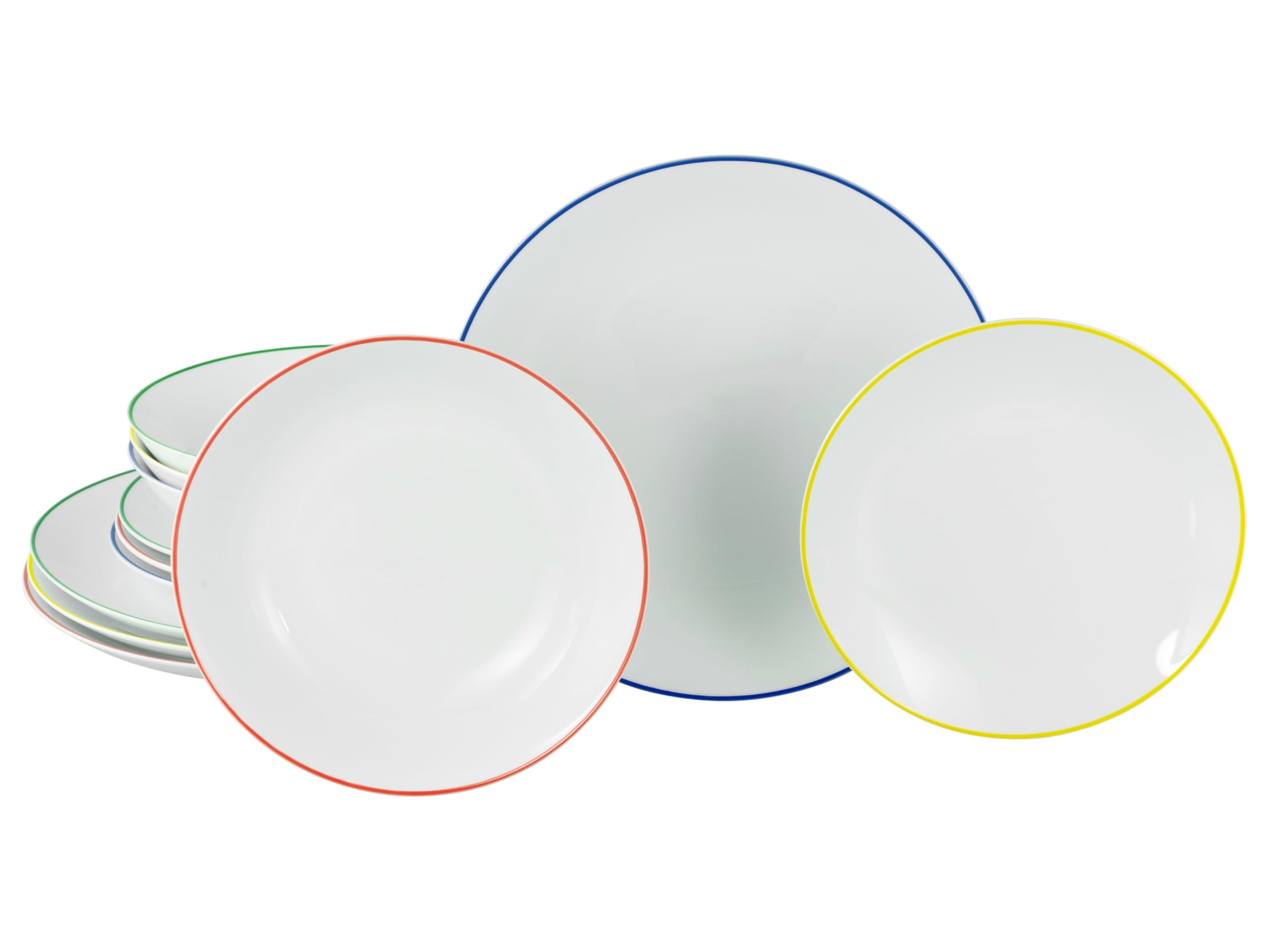 CreaTable, 24057, seria Luna Color Line, 12-częściowy zestaw naczyń dla 4 osób, zestaw talerzy z porcelany, nadaje się do mycia w zmywarce i używania w kuchence mikrofalowej, wysokiej jakości