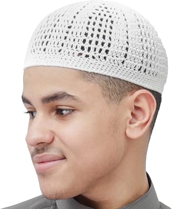 TheKufi White Kufi Hat Tight & Loose Weave Mix Crocheted Comfortable Cotton Muslim Kufi Topi Skull Prayer Cap