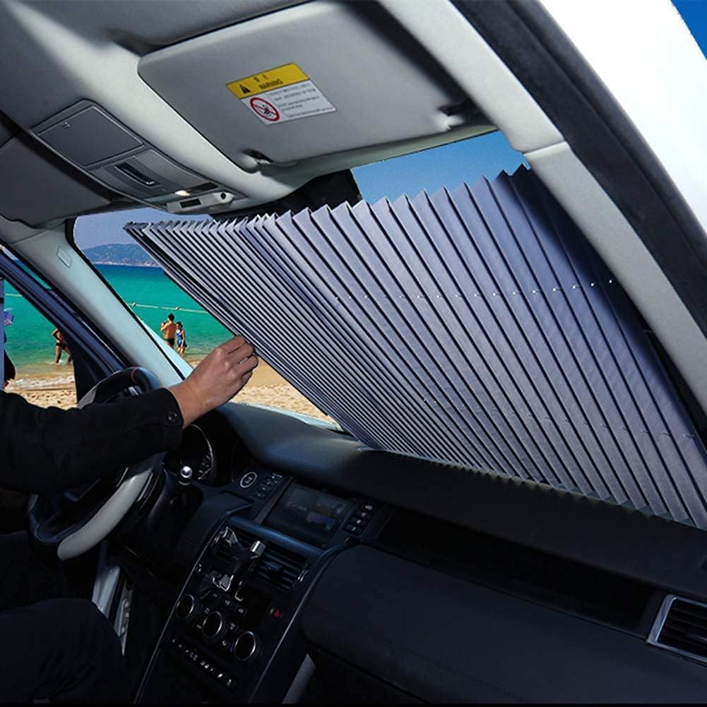 AASHRO MALL® Aluminum Film Automatic Retractable Sunshade Front Sunscreen Vehicle Sun Visor Windshield Summer Car Sunshade(155 cm x 70 cm)