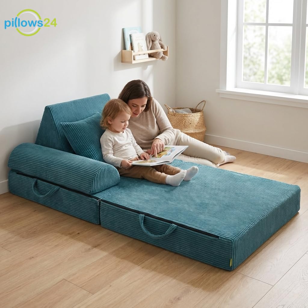 Spielsofa für Kinder & Kindersessel aus Cordstoff | Weiches Kindersofa | Bequeme Kinder Couch mit abnehmbaren, waschbaren Bezügen | Ergonomisches Spielsofa für Spielzimmer, Hellblau
