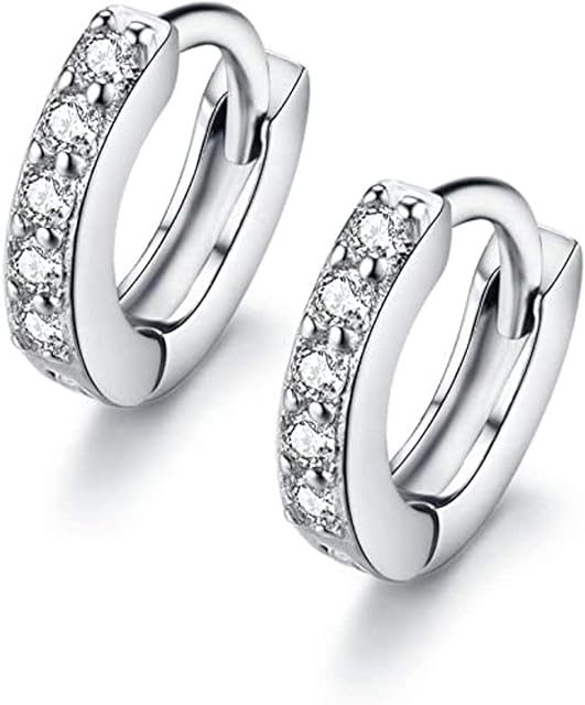 6mm Tiny Mini Hoop Earrings Cubic Zirconia Sterling Silver Small Ear Cuff for Cartilage Pierced Women Teen Girls Small Huggie Hoops Dainty Fashion Gifts Christmas