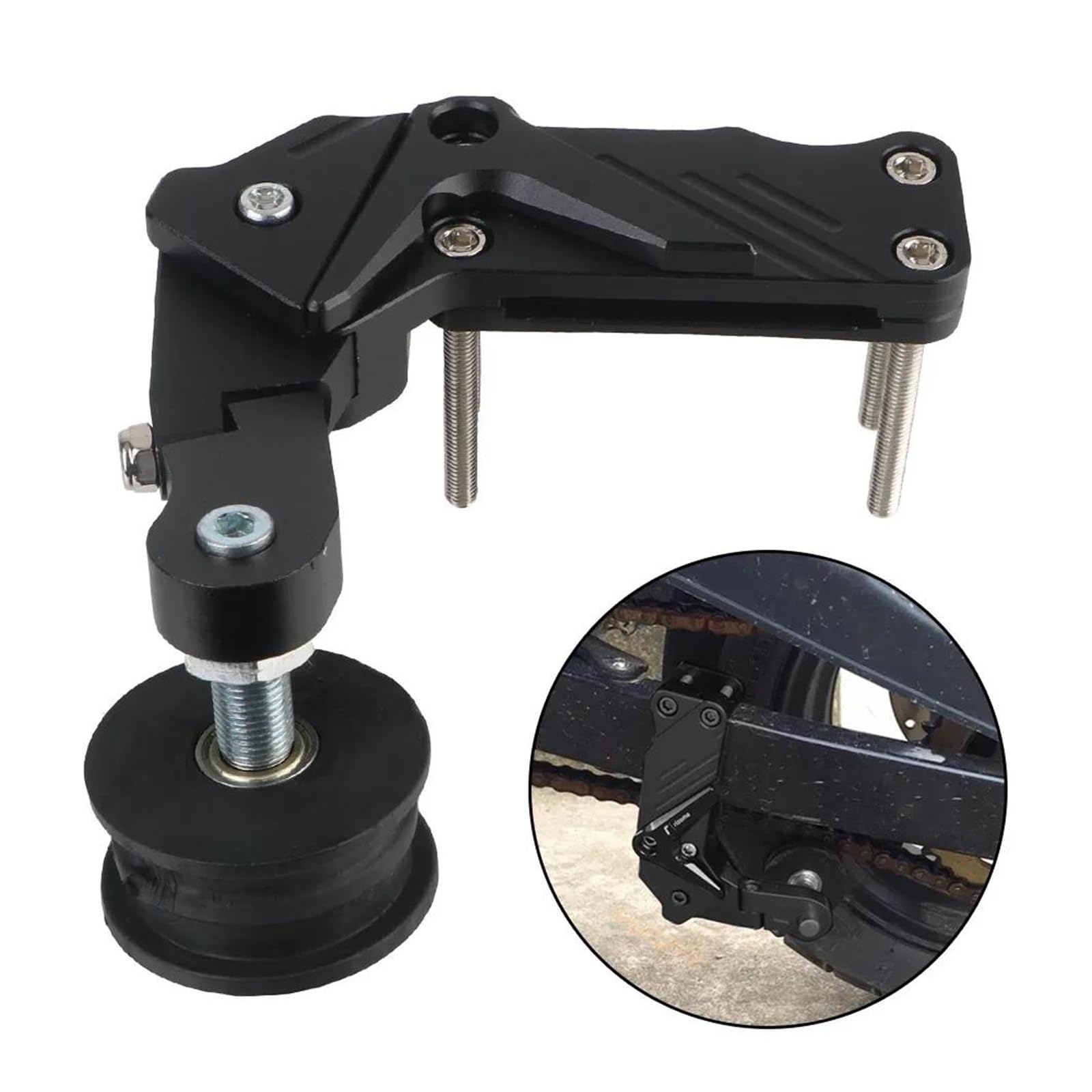 Moto Guide-chaîne De Moto Tendeur de chaîne universel à réglage automatique pour moto, dispositif antidérapant pour large, molette tension, tendeur(Black)