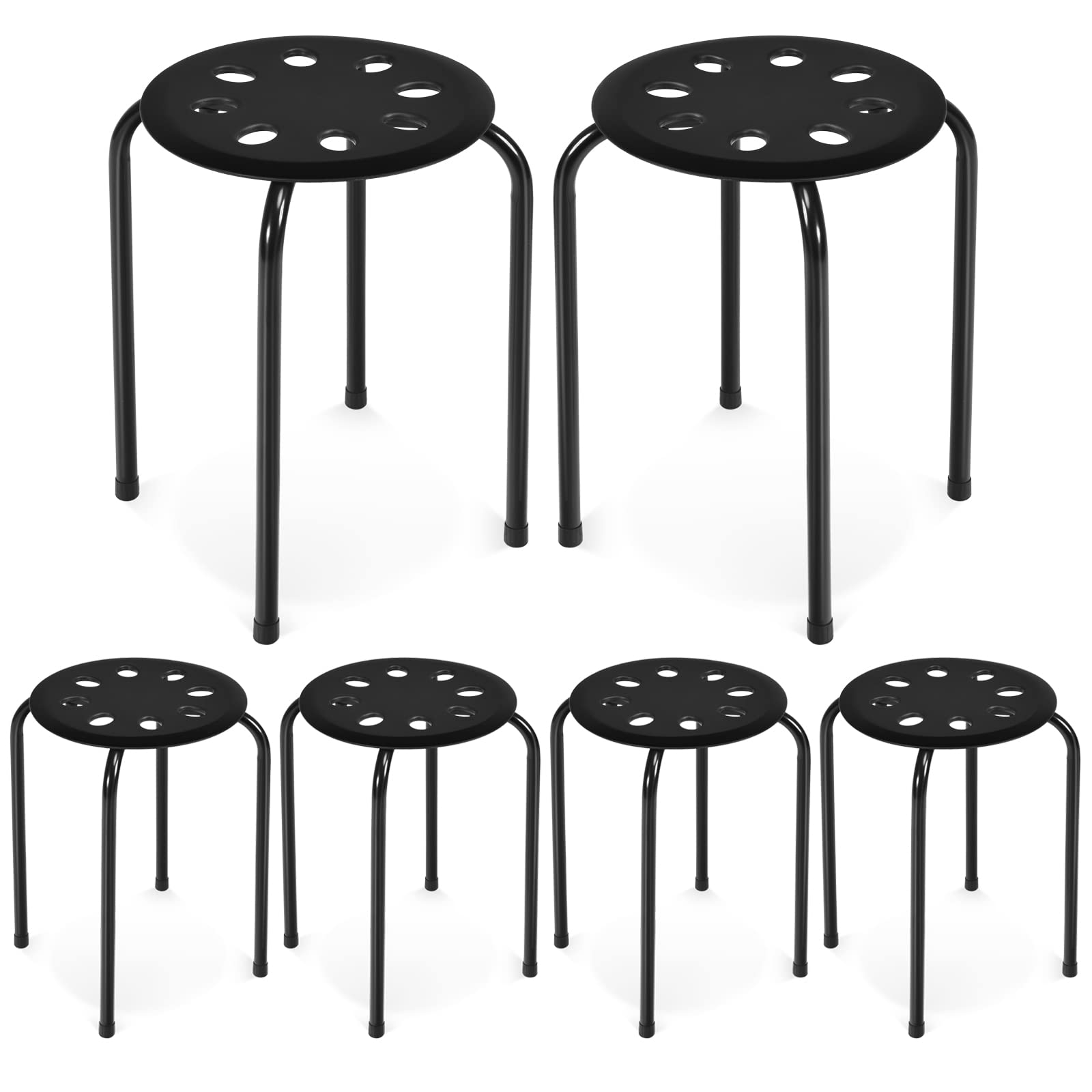 COSTWAY Stapelhocker 6er Set, stapelbare Metallhocker, Esszimmerhocker, Hocker für Zuhause, Büro, Klassenzimmer, 44,5 cm Sitzhöhe (Schwarz)