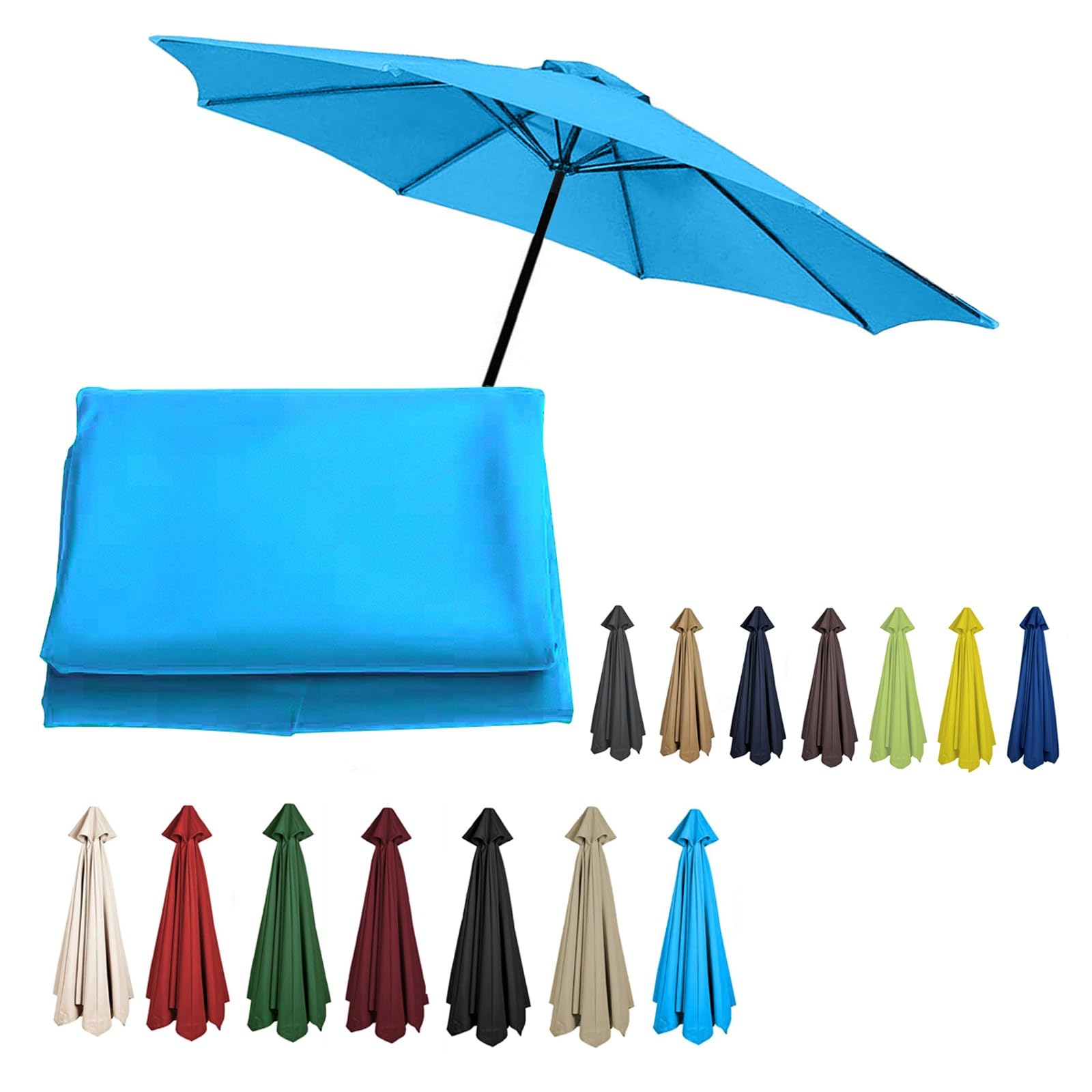 2/2.3/2.5/2.7/3/3.50m Replacement Garden Parasol Canvas 6/8 Ribs Replacement Canopy For Parasol Umbrella Replacement Cloth(Lake blue,8.2ft (250cm)/8 Ribs)