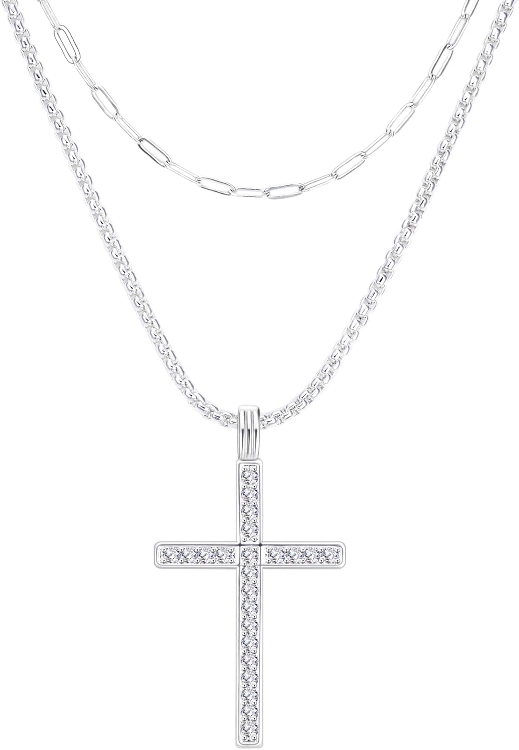 Cross Necklace for Women Diamond cross necklace – Dainty cross necklaces Box Chain Diamond Moissanite silver necklace