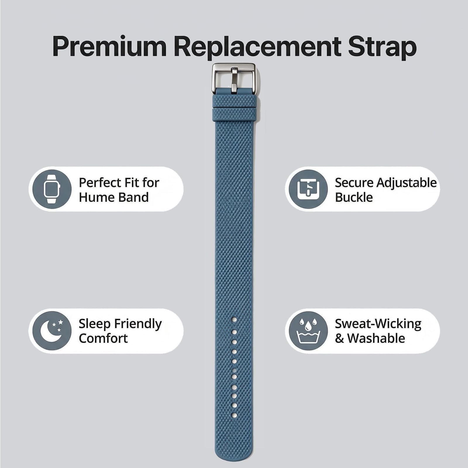 Silicone Sport Band Compatible with Hume Band Replacement, Ultra Soft Adjustable Strap with Secure Metal Buckle for Hume Health Band, Waterproof Wristband Accessories for Men Women Workout & Sleep - 4