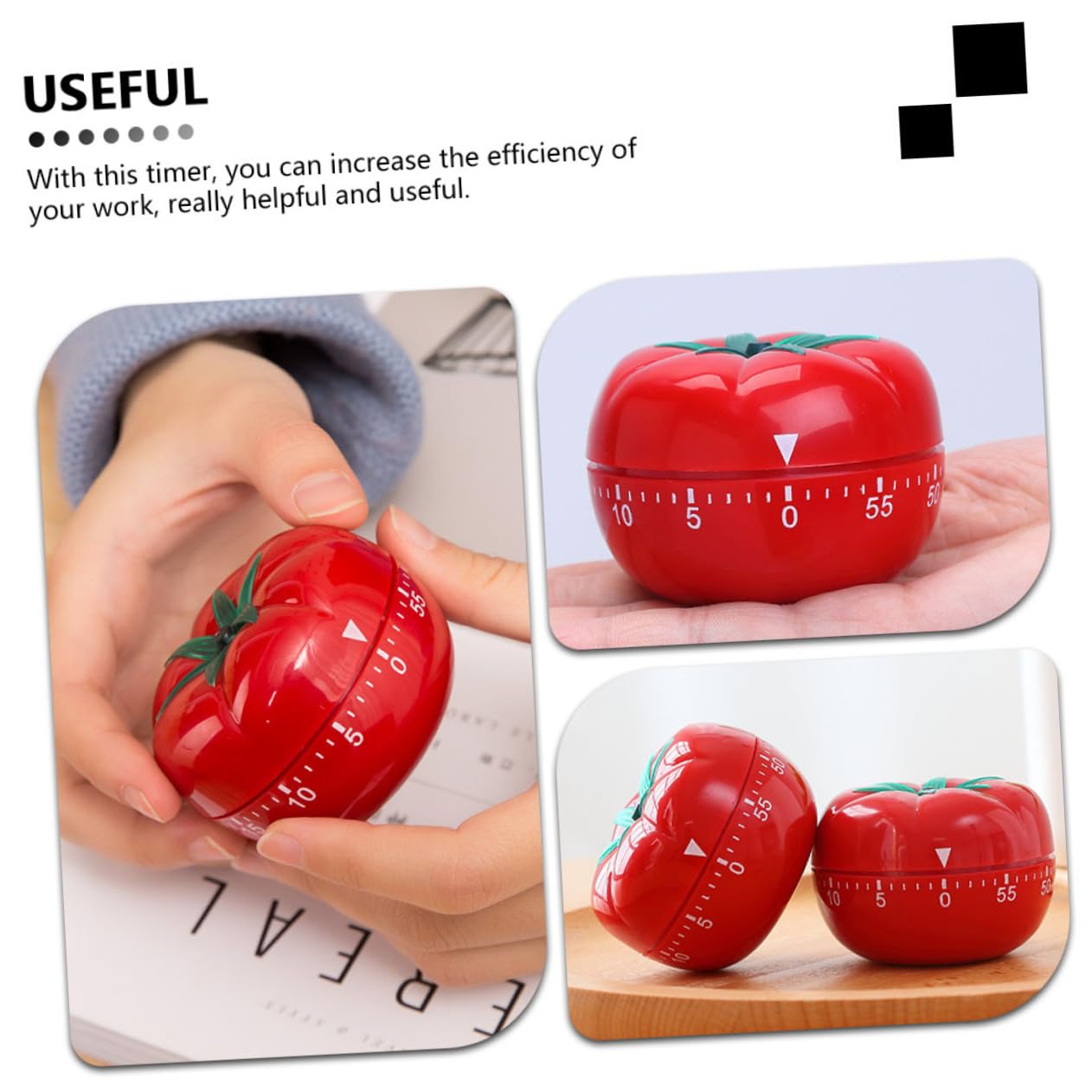 2 pezzi Timer Meccanico da Cucina Forma di Pomodoro Contaminuti Manuale Silenzioso con Allarme Strumento Cartoon per Cottura Studio e Sport
