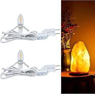 2-Pack Accessory Cord with 2 LED Night Light Bulb E12 Socket White Cord with On/Off Switch Plugs,C7 Candelabra Light Bulbs C7 led Lights for Christmas Village Houses, Pumpkin Lights and Salt Lamps