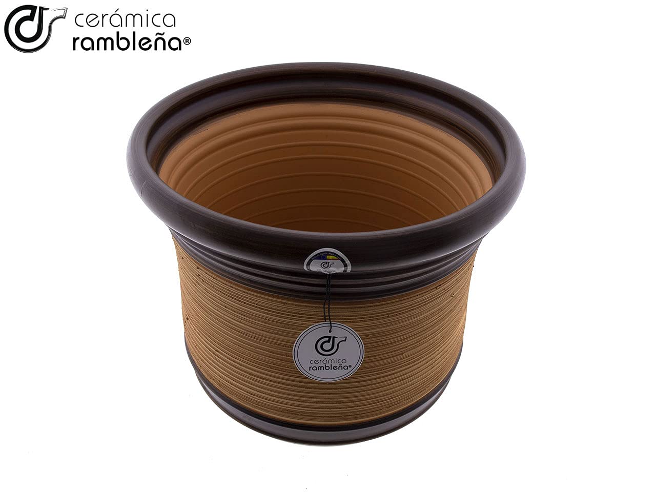 CERÁMICA RAMBLEÑA | Maceta Grande Original para Exterior y Suelo Campana Baja Araña-Nogal - Modelo J30 | 33x33x28.5 cm