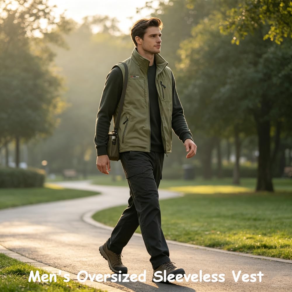 Gilet tattico leggero da uomo senza maniche con multi tasca | Gilet da viaggio casual foderato in pile, vestibilità ampia, con cerniera intera, per golf, viaggi, pesca, escursionismo