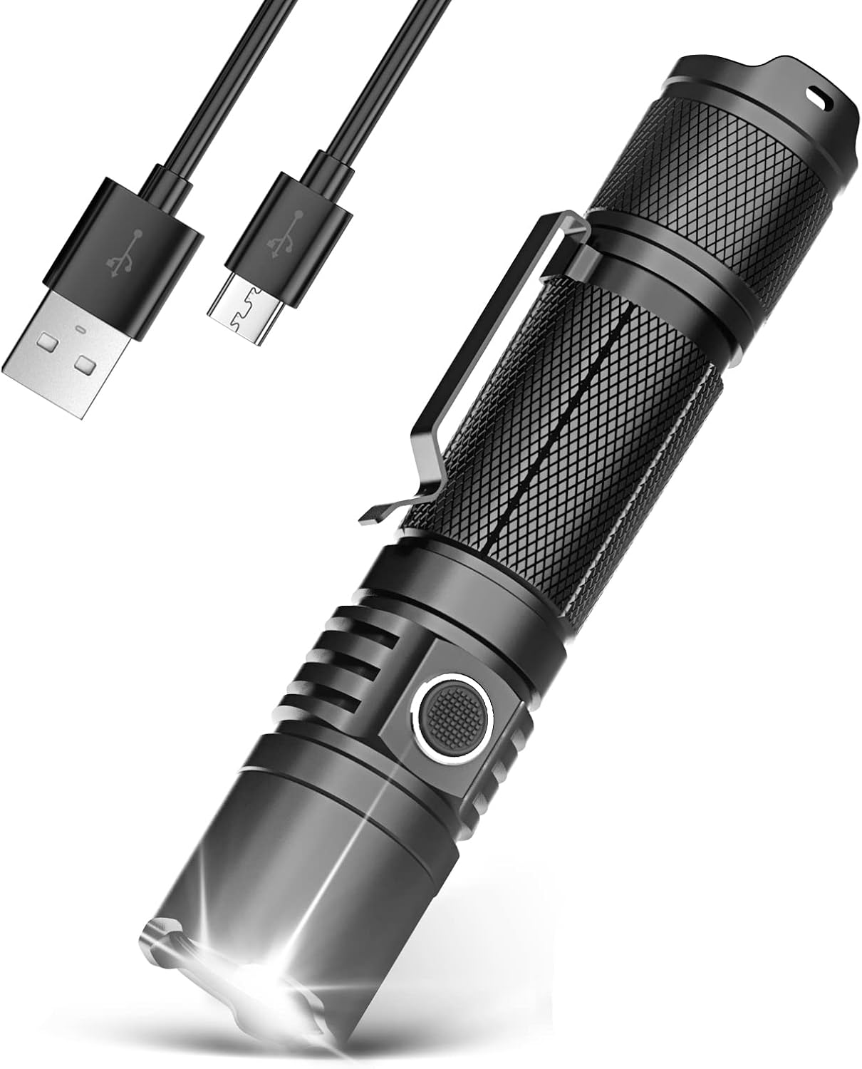 COSMOING Linterna LED de alta potencia USB C recargable, 1600 lúmenes linterna táctica IP65 impermeable linterna de mano para emergencia, policía