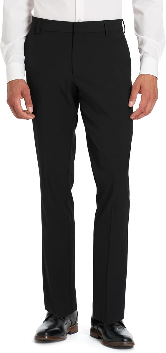 Van Heusen Pantalón de vestir con frente plano y ajuste delgado y elástico contra manchas para hombre