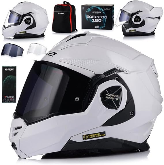 LS2 FF901 ADVANT X Flip-Front Motorcycle Motorbike Modular Helmet Dual Visor ECE22.06 Approved Full Face Jet Scooter Urban Touring Crash Helmet with Free Tinted Visor- White