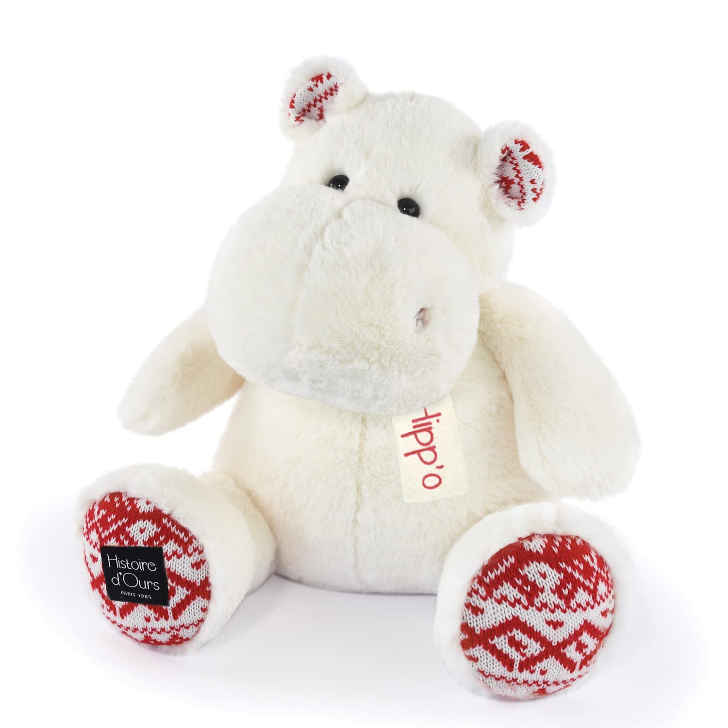 Histoire d'ours - Peluche Ippopotamo - HIPPO - Bianco Natale - 40 cm - Grande peluche morbido e carino per i Calins - Idea regalo di nascita e compleanno per bambini - HIPPO - HO3202