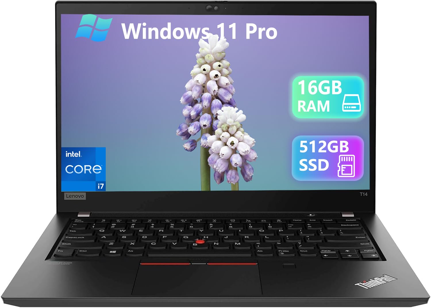 Lenovo Thinkpad T14 Business Laptop Computer, 14in FHD Display, Core i7-10510U(1.8GHz-4.9GHz), 16GB DDR4 RAM, 512GB SSD, Webcam, HDMI, Windows 11 Pro (Renewed)