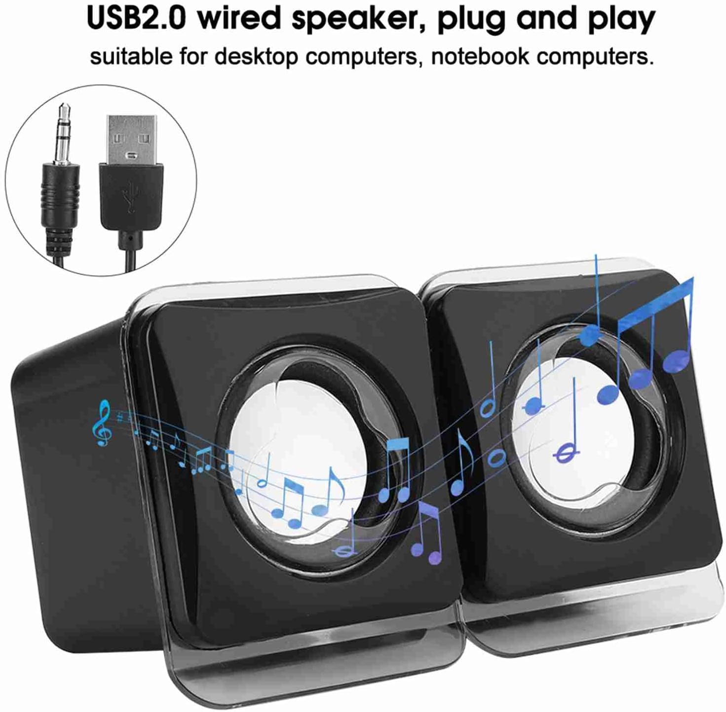fosa1 Computer Speakers for Desktop PC Laptop, USB 2.0 Mini Wired Combination Speaker Stereo Clear Speaker System with Volume Control - Image 3