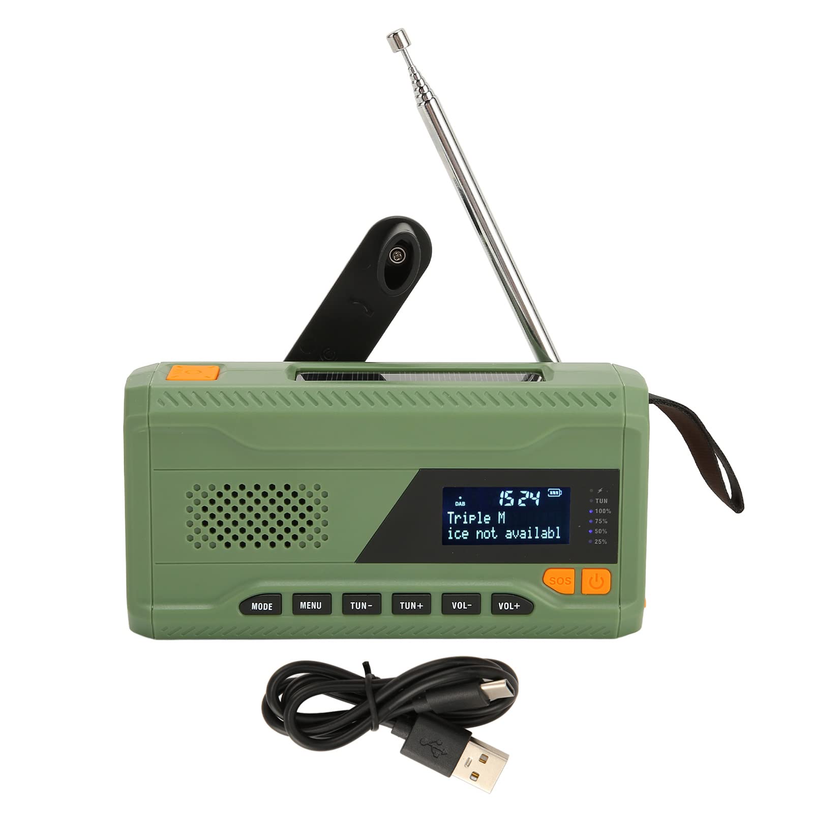 Vikye Radio de Manivela de Emergencia, Radio Solar Dab FM BT con Linterna LED, Alarma SOS de 4500 MAh, Radio Meteorológica con Carga USB para Acampar, Senderismo, Emergencia