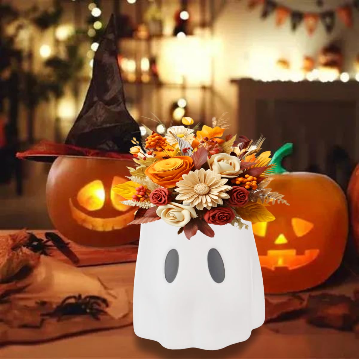 out        ❁Natural  Halloween❁花かごハロウィン♪ Kate Halloween Jack-o'-Lantern - Smiling Artificial Orange