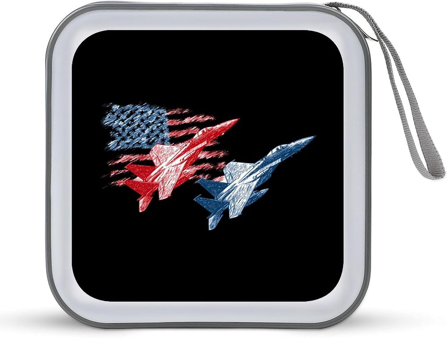 U.S.A. Flag Fighter Jets CD Case Wallet Portable DVD Holder Organizer Box
