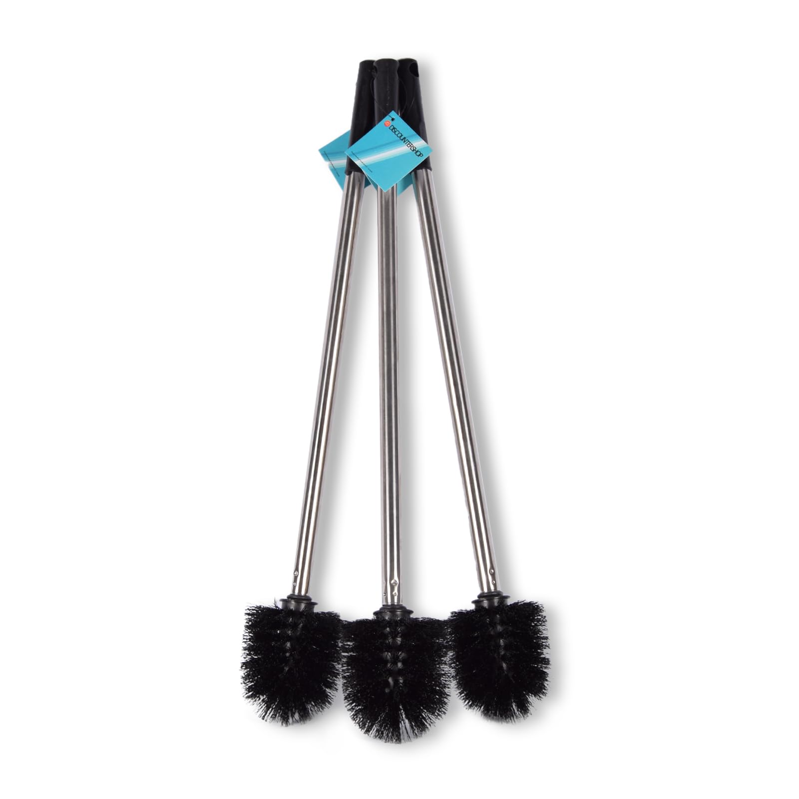 Brosse WC plastique inoxydable noir argent 3 pièces avec long manche de 44,5 cm