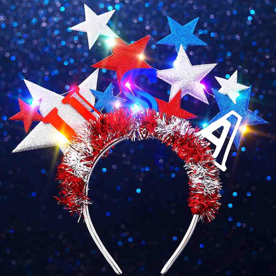Photo 1 of Dresbe 4th of July Headband LED Star Patriotic Headbands Independence Day Hair Accessories for Women
