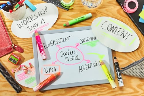 STABILO - Whiteboard- und Flipchartmarker - MARKdry - 4er Pack mit Spitzer und Abwischtuch - 4 Neonfarben