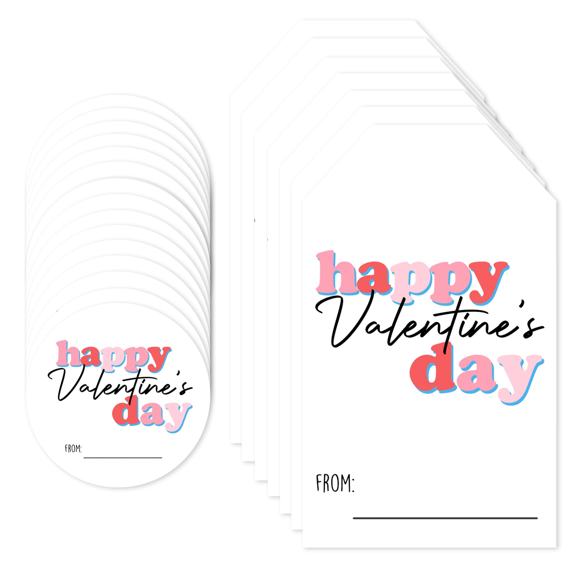 Happy Valentines'Day - Minimalism Valentine's Day Stickers Labels, 20 Pcs 2" Round & 20 Pcs 2.1 x 3.5 Present Stickers for Gift Wrap Box Decorations Card Envelopes Party Favors Supplies - 06
