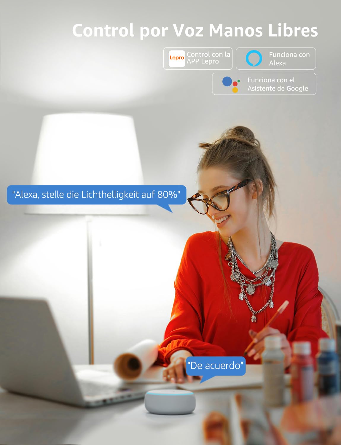 Lepro BC1 AI Bombilla LED E14, Bombilla Inteligente Alexa 4.9W 2Pcs | RGB Regulable, Wi-Fi Control de Voz & Sync de Música, Diseñador de Iluminación AI Personalizado Funciona con Google Home
