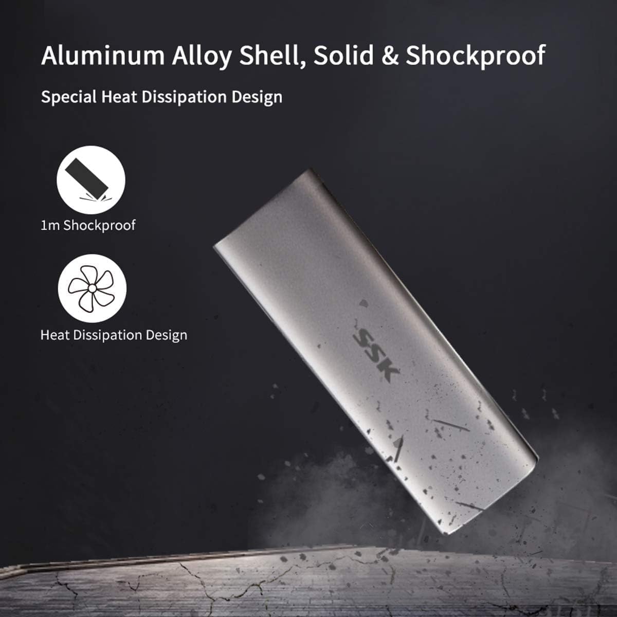 SSK Portable External SSD with features of aluminum alloy shell, shockproof, and heat dissipation