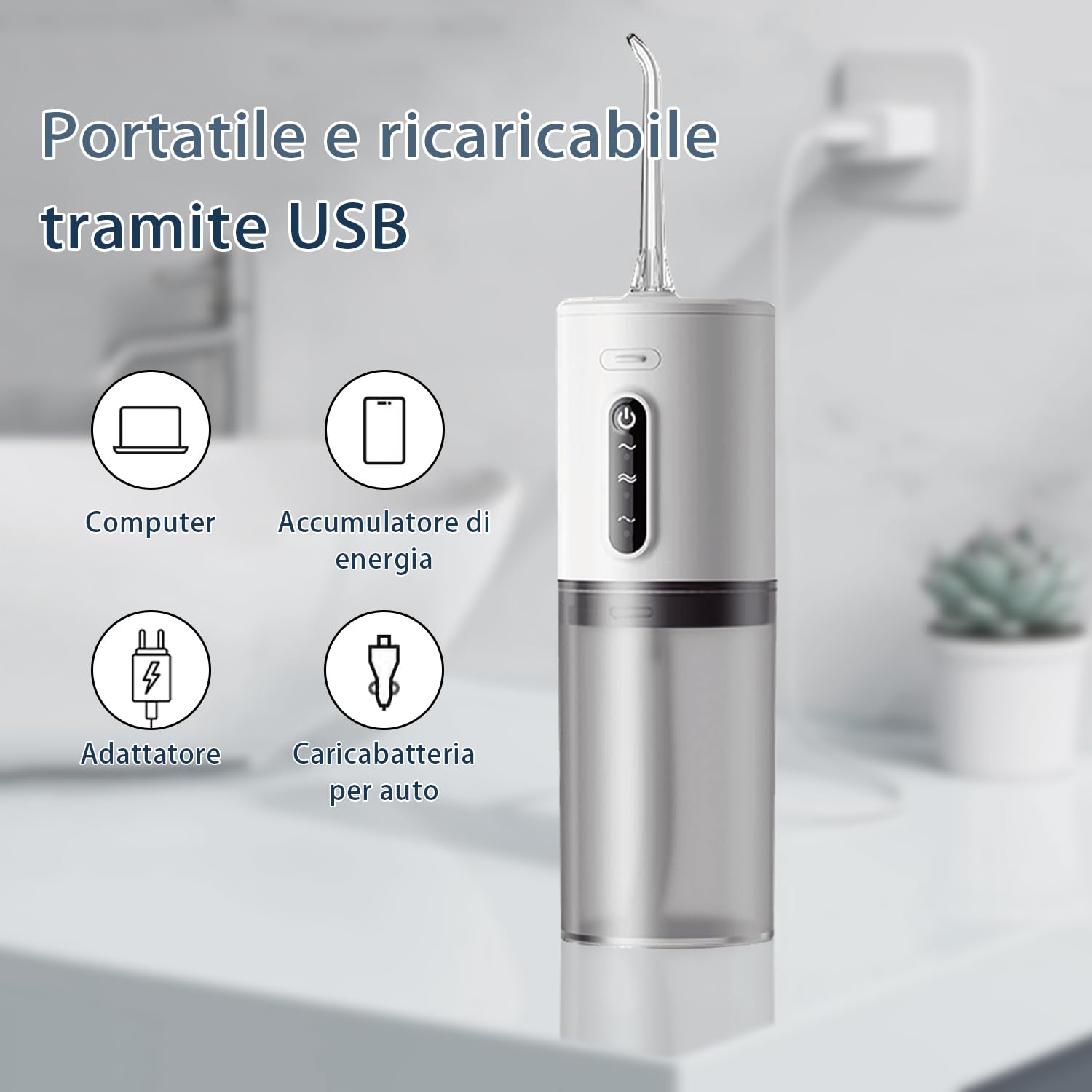 Irrigatore Orale Professionale Senza Fili per Casa e Viaggio – Idropulsore Dentale Portatile ad Acqua Ricaricabile Impermeabile IPX7 con 5 Ugelli Intercambiabili - Verde