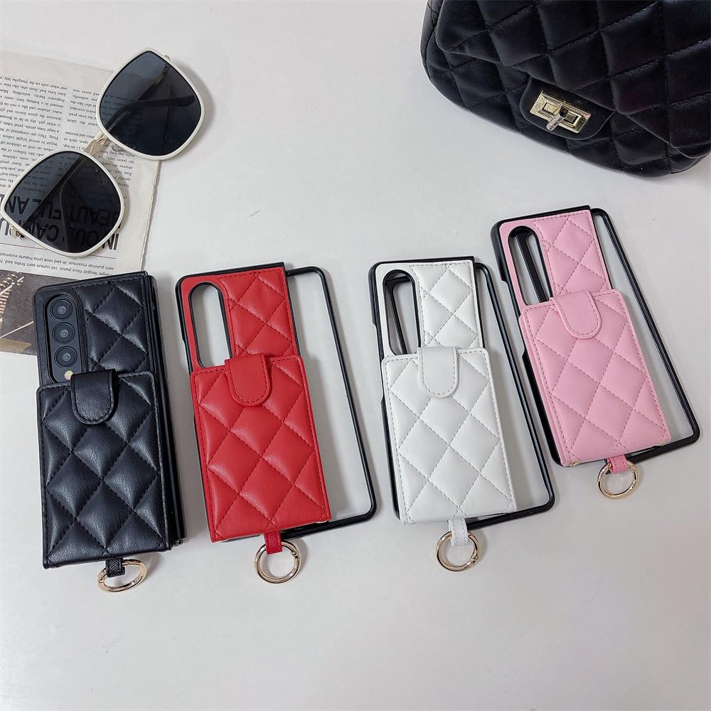 Luksusowe skórzane etui do Samsung Galaxy Z Fold 5 4 3 Fold5 Fold4 Fold3 5G Crossbody, smycz, portfel, etui na telefon, białe, do Galaxy Z Fold5
