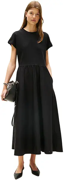 Tommy Hilfiger Vestido Mujer Modern Cody Midi Mix Fit & Flare, Negro (Black), XXS