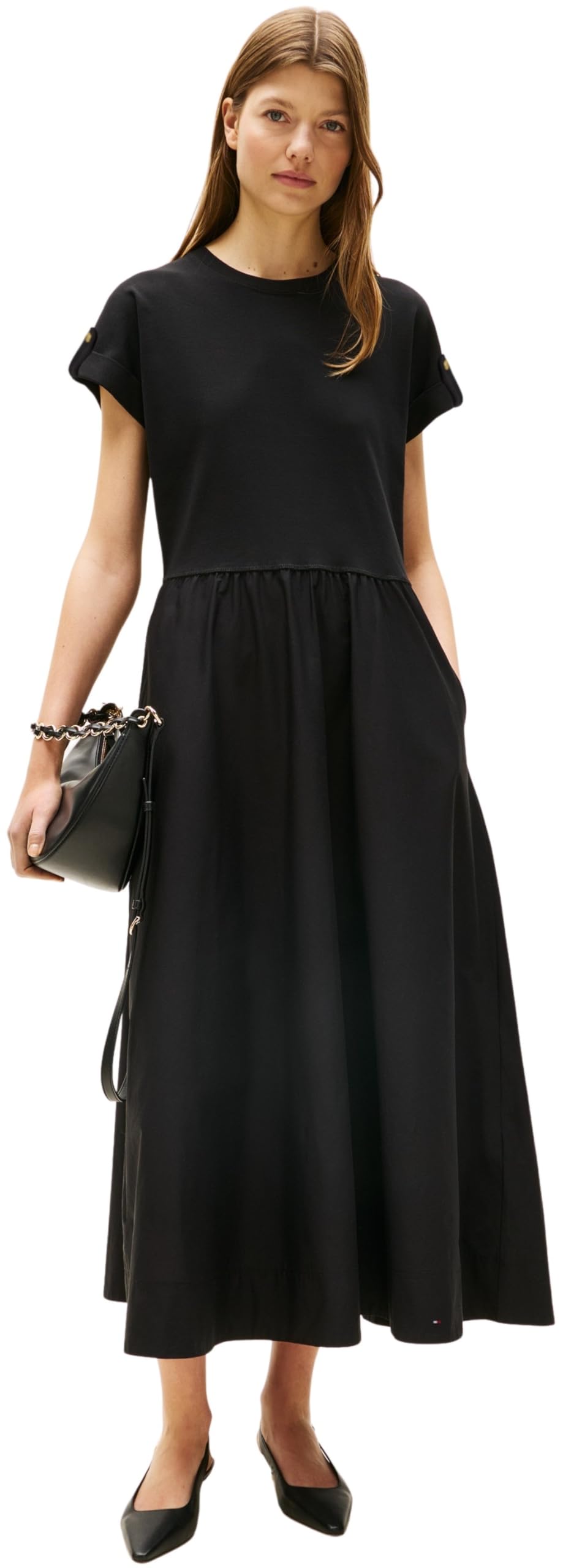 Tommy Hilfiger Women’s Modern Cody Mix Fit & Flare Midi T-Shirt Dress, Black (Black), XXL