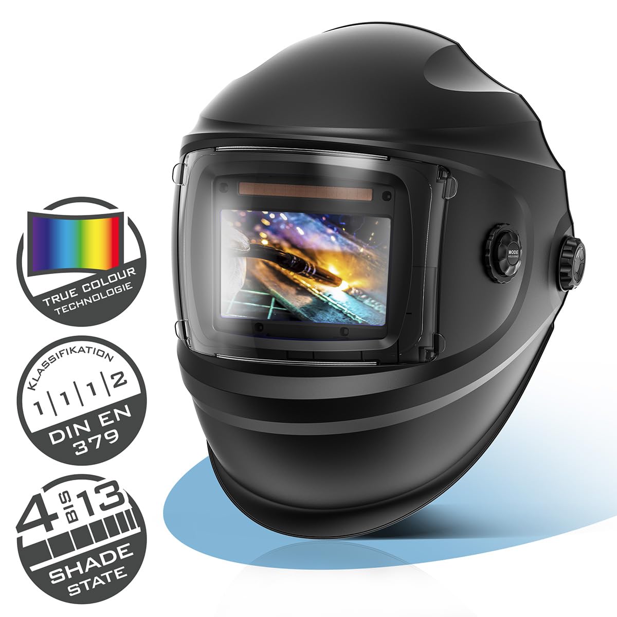 STAHLWERK Automatik-Schweißhelm 3-in-1 Bullet – Schweißerhelm mit True-Colour, automatische Abdunkelung DIN 4-13, optische Klasse 1/1/1/2, optimales Sichtfeld 100 x 60mm, Schweißschild, Schweißmaske