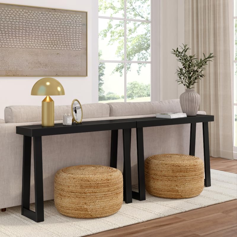 Image of Plank+Beam Solid Wood Console Table, 46.25 inch, Sofa Table, Narrow Entryway Table for Hallway, Behind the Couch, Living Room, Foyer, Easy Assembly, Black