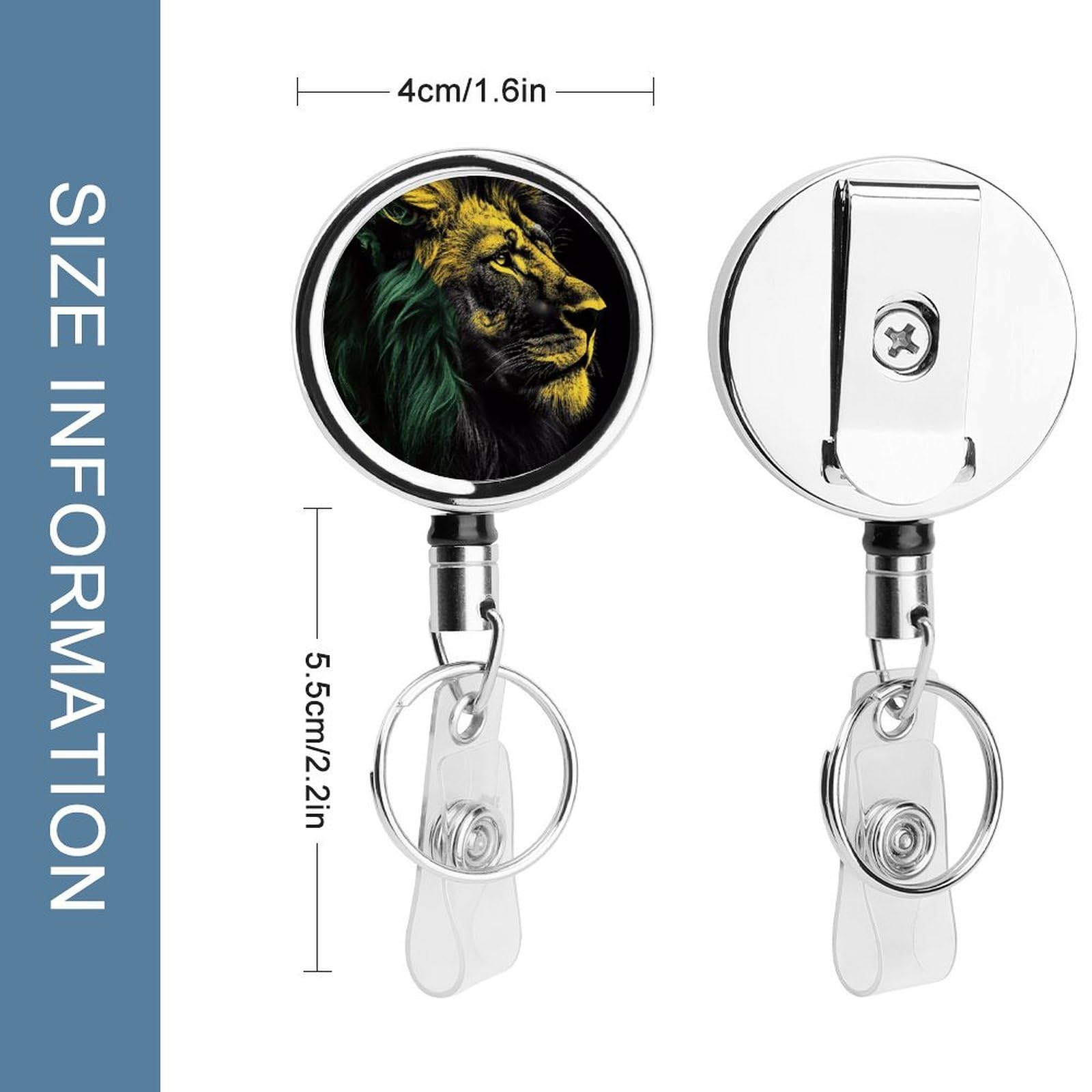 Jamaican Flag and Lion Retractable Badge Holder Metal ID Name Holder Key Ring with Belt Clip