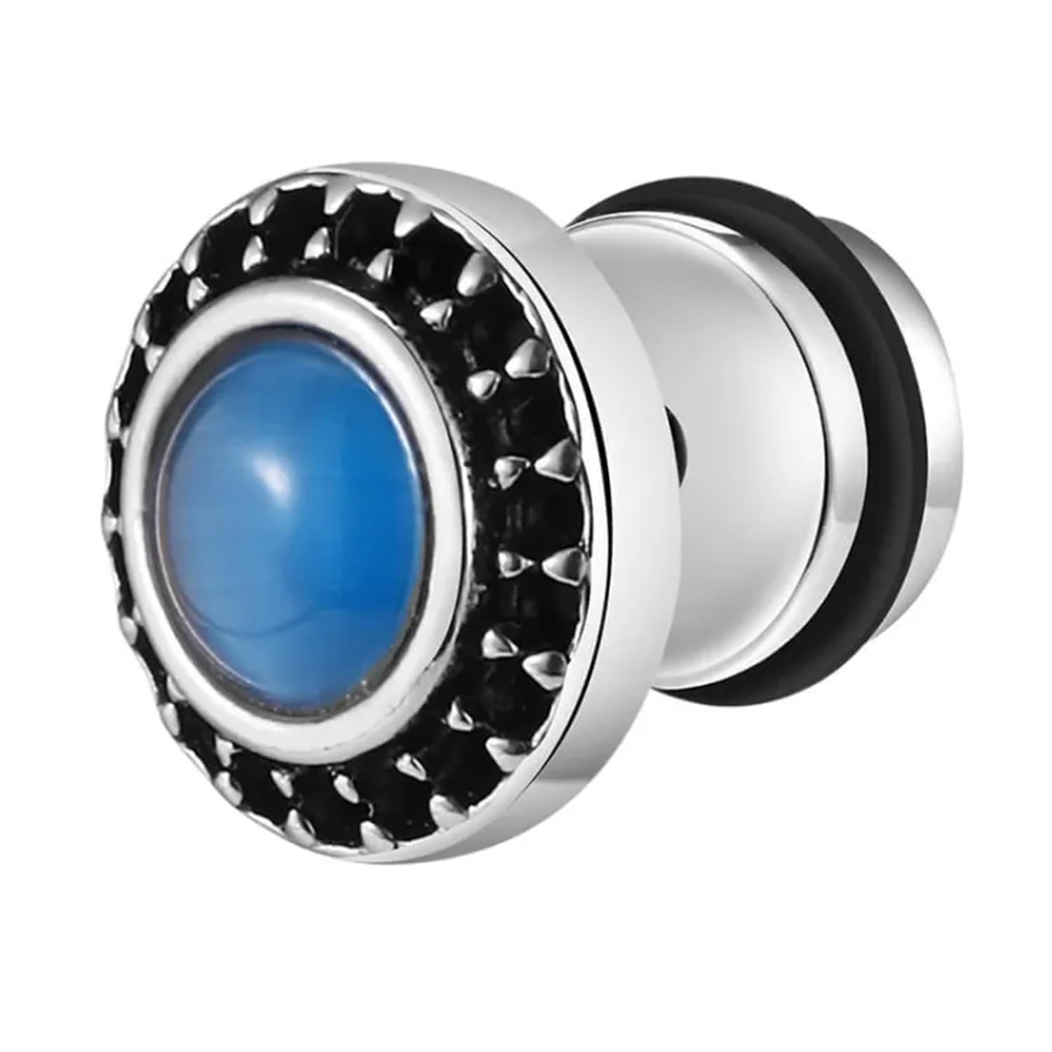Silver Plated Blue Synthetic Stone Studded Round Stud Earrings Fashion Jewellery Gift for Men & Boys (1 PC)-image-22