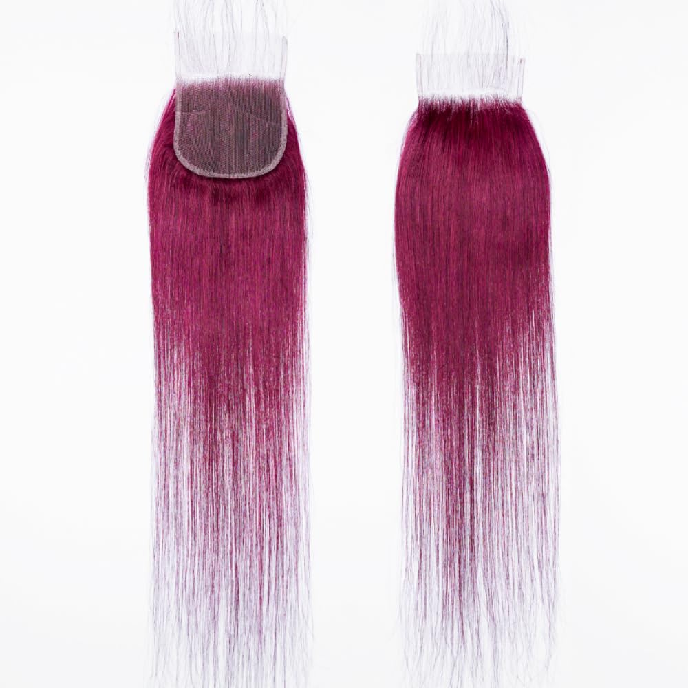 Luxury 4x4 HD Lace Closure Straight – 100% Brazilian Virgin Remy Hair, Free Part Silky Straight Closure, Color 99J Burgundy, 14 Inch, Soft, Smooth & Natural