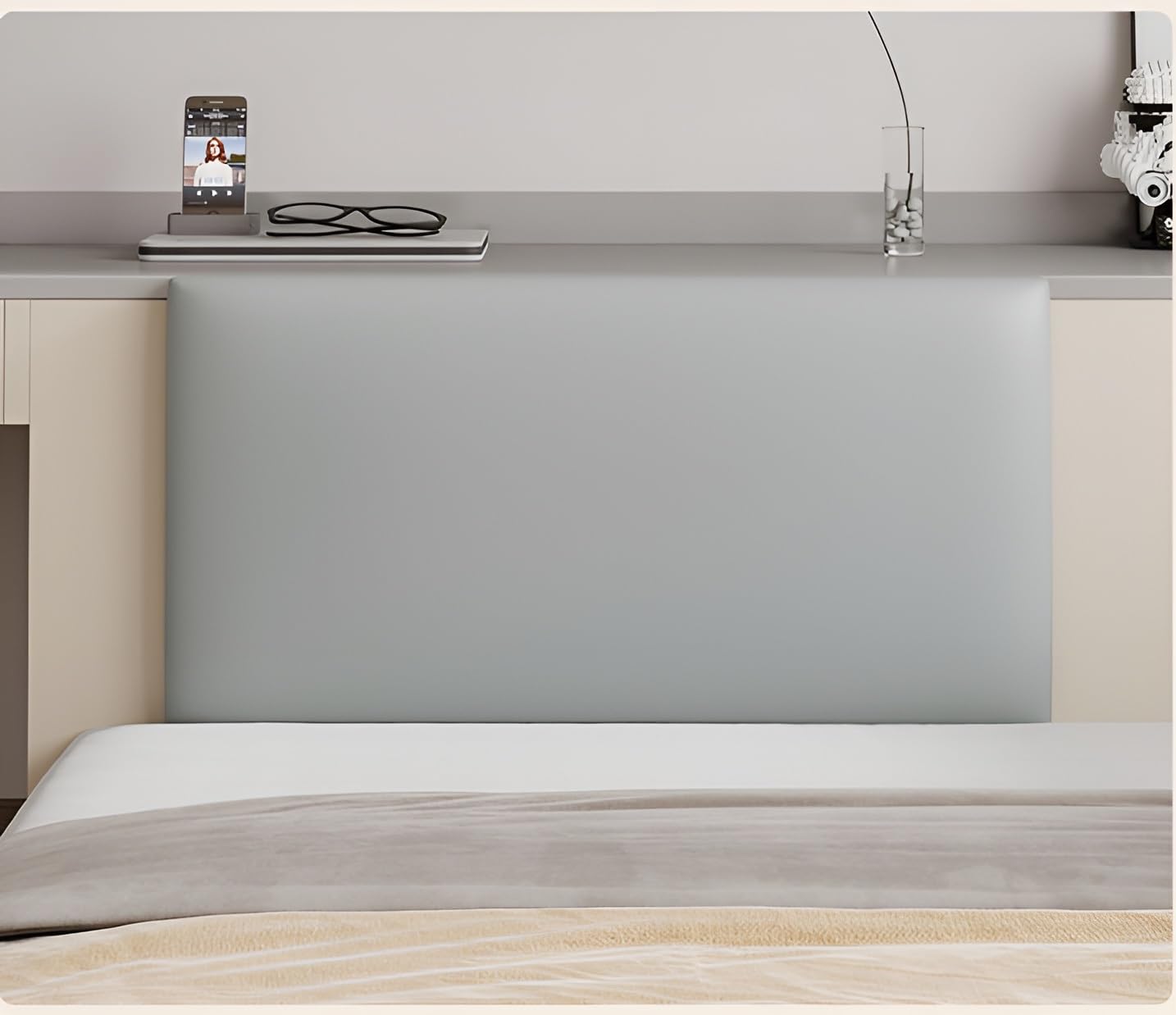 3D Thicken Upholstered Wall Panels PU Leather, Padded Wall Panels for Bedroom Easy Installation, Anti-collision, Peel and Stick Headboards for Bedroom, Children's Room, Hotel ( Color : Gray , Size : 4