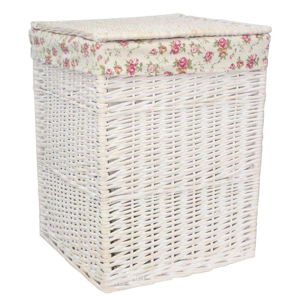 Red Hamper White Small Square Wash Wicker Laundry Basket Rose Lining