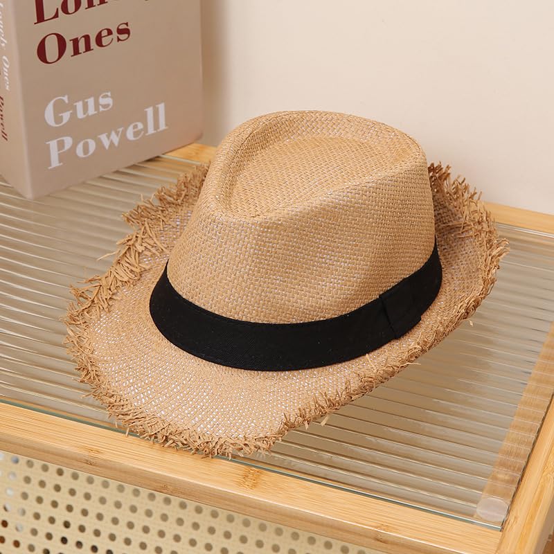 Sombrero Fedora de paja con flecos para mujer y hombre miniatura 5