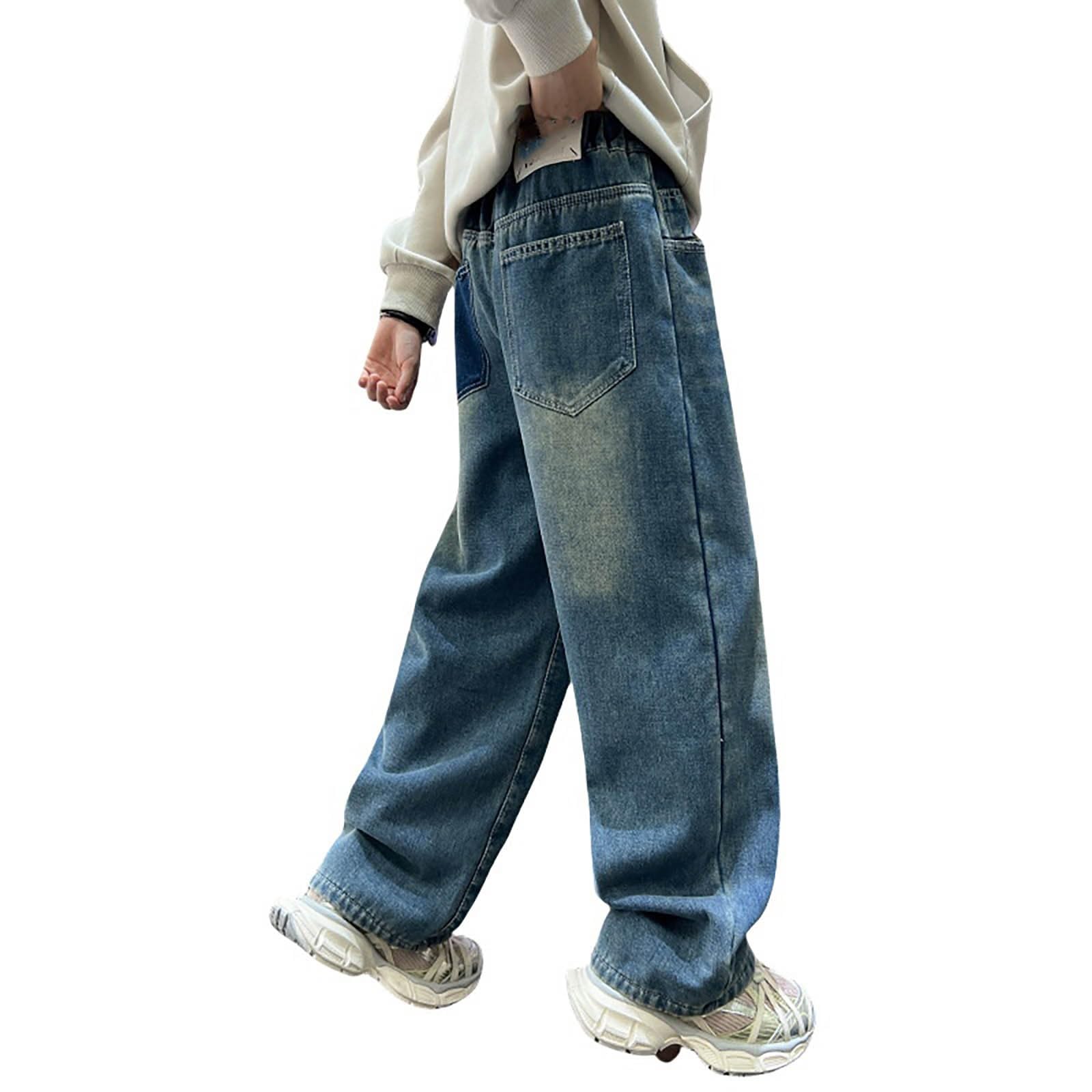 Genérico Vaqueros Niño 4-12 Años Baggy Polar Pantalon Vaquero Adolescentes Chico Elasticos Rectos Moda Y2K Streetwear Jeans Pantalones Vaqueros Cargo Denim Loose Grueso Invierno 2026