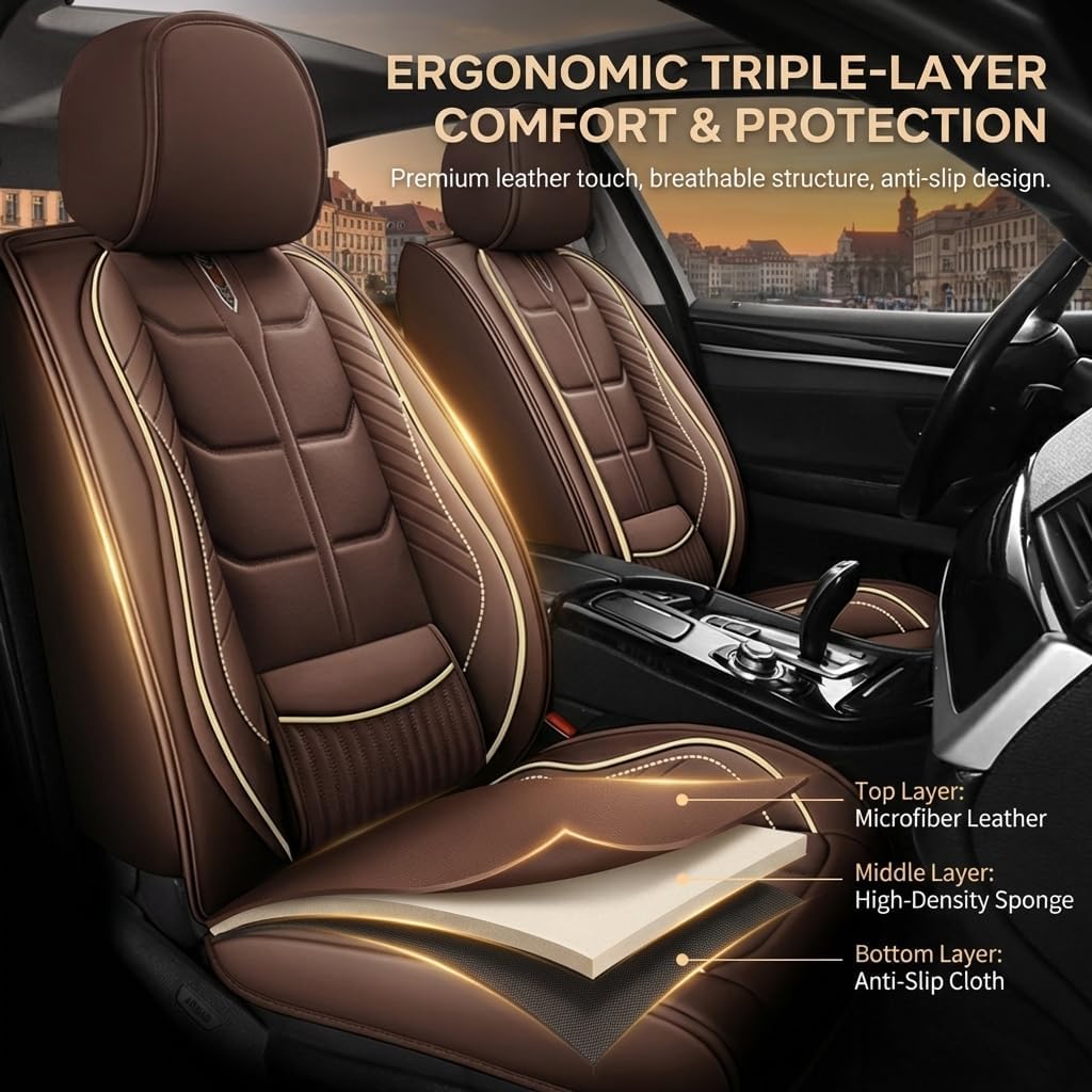 Car Seat Covers Custom Fit for Toyota Tundra 2000-2026 for Pickup Trucks | Universal Split Bench Design | 5-Seat Full Set,Coffee